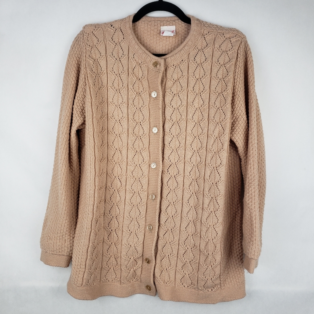 Habrand Womens Vintage Button Front Cardigan Sweater Cable Chunky Size Small
